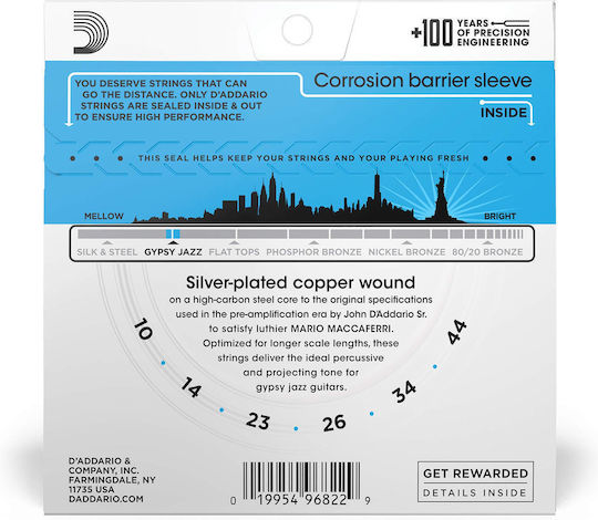 Daddario Gypsy Jazz Set Of Silver Plated Acoustic Guitar Strings 10 - 44 Inch Regular Light Loop End