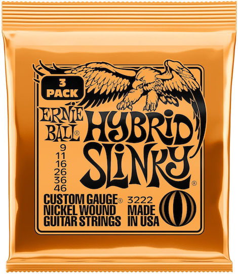 Ernie Ball Hybrid Slinky 3 Pack Single Electric Guitar Strings Nickel Wound 6 Pieces