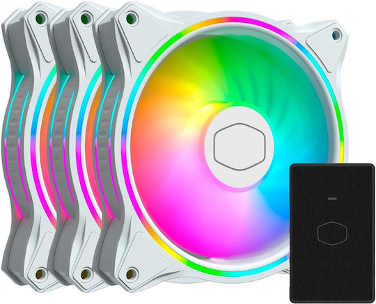 CoolerMaster Masterfan MF120 Halo 3in1 White Edition Case Fan (1800rpm / 47.2cfm) with RGB Lighting and 4-Pin PWM Connection 3pcs White