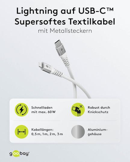 Goobay Плетена USB 2.0 Кабел USB-C мъжки - USB-C мъжки 60W Бял 0.5м (74518)
