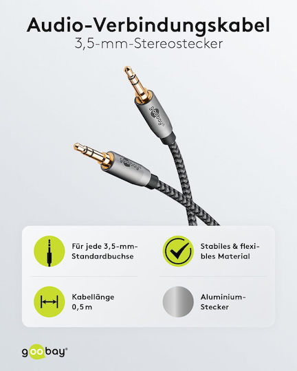 Goobay Cablu Audio 3,5 mm Male - 3,5 mm Male Gri 0,5 m Cu Terminale Placate Cu Aur 65272