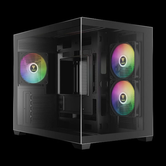 Gamdias AURA GC10M v2 Gaming Mikro-Turm Computergehäuse mit Seitenfenster und ARGB-Beleuchtung Schwarz