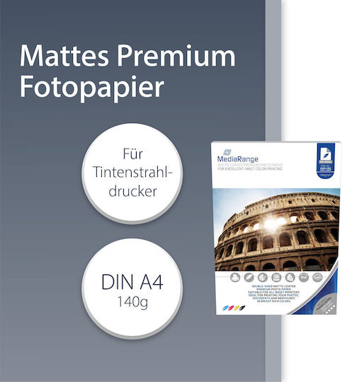 MediaRange Hârtie Foto Dual Side Matte A4 (21x30) 140gr/m² pentru Imprimante Jet de cerneală 100 de hârtie fotografică