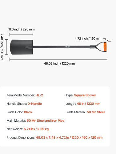 Vevor Lopată plată cu Mâner din Metal 48cm
