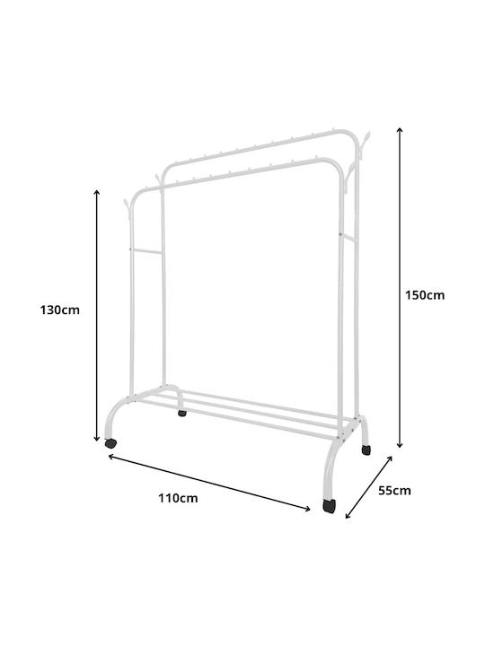 Uncle George Wheeled Floor Garment Rack made of Metal White 110x55x150cm