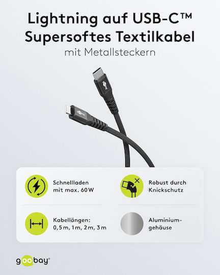 Goobay Braided USB-C to Lightning Cable 60W Black 0.5m (74514)