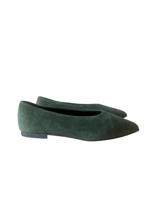 Lederne Damen Ballerinas in Grün Farbe