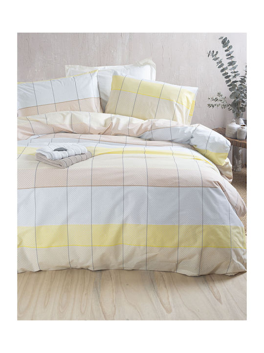 Rythmos Sheet Set with 2 Pillowcases Super-Double with Elastic 160x260+25cm. Colette Yellow, Light Blue 3pcs