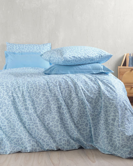 Rythmos Nala Bettlaken mit 2 Kopfkissenbezügen Super-Doppel mit Gummibettlaken 160x260+25cm Blaue (4Stücke)