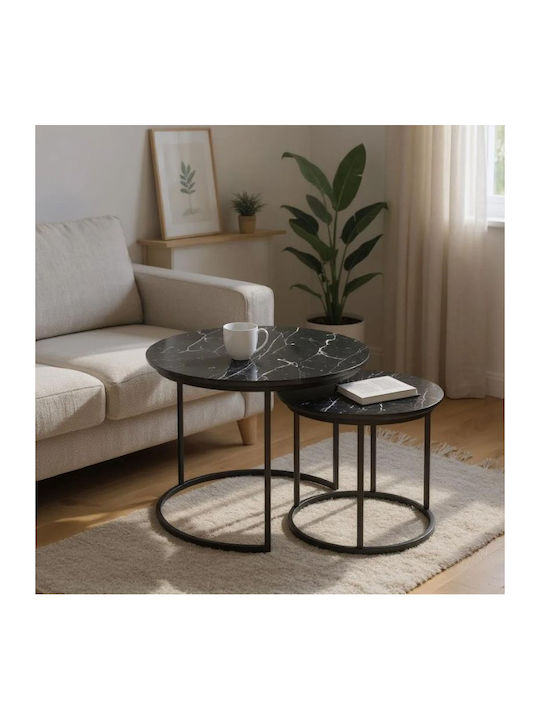 Round Zigon Set Gary Wooden Black 2 Pieces W65xL65xH44cm