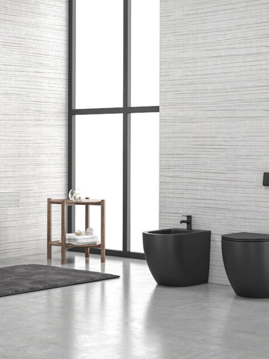 Karag Milos Stehende Toilette Randlos mit Schlank Deckel Sanftes Schließen Schwarz