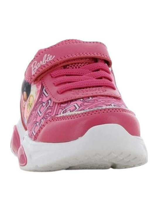 Barbie Παιδικά Sneakers Ανατομικά με Σκρατς & Φωτάκια Φούξια