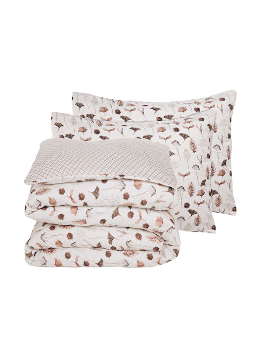 Das Home Bettbezug-Set Baumwolle Übergröße mit 2 Kissenbezügen 220x240 Beige, Brown