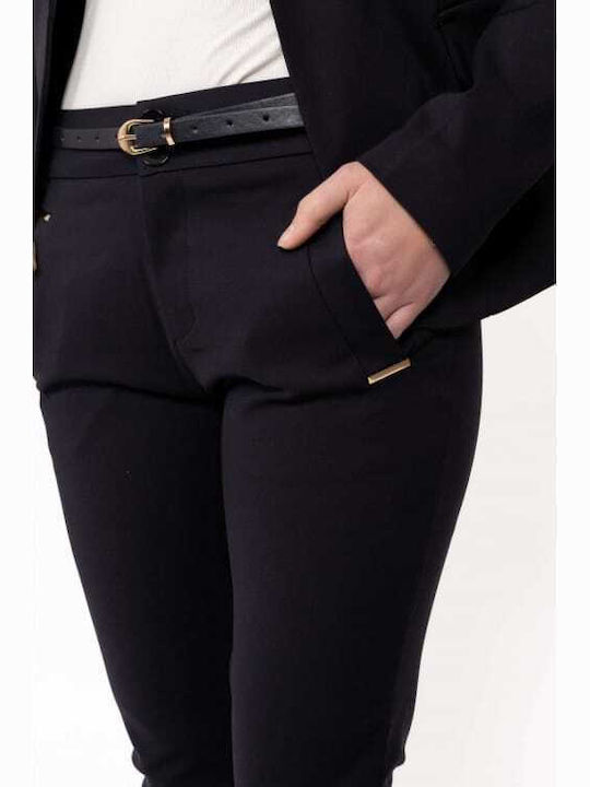 Dama Tesatura Pantaloni cu Croială Dreaptă Dark Blue