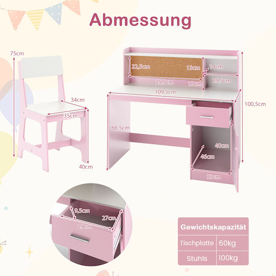 Kinder Schreibtisch aus Melamin Rosa 109,5x48x100,5cm