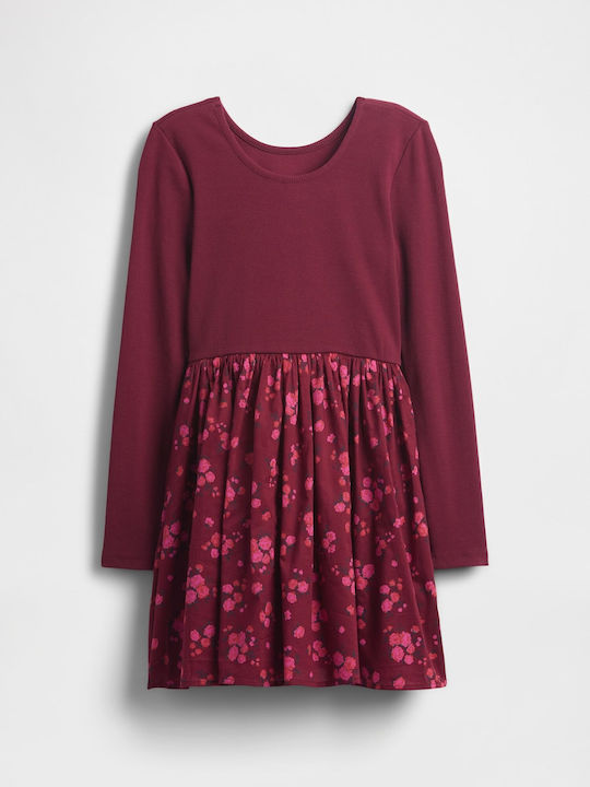 Mädchenkleid Langärmelig Tüll Blumen Set aus 2 mit Deckel Burgundy