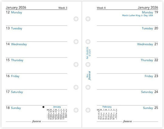 Filofax 2026 Mini English Weekly 1 Page Per Week Diary White 26-68126