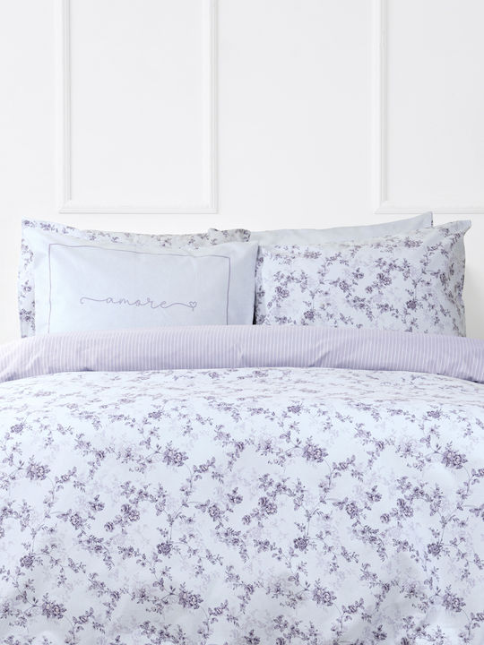 Nima Duvet Cover Set Flannel Single with Pillowcase 160x240 Merlin Lilac, Grey