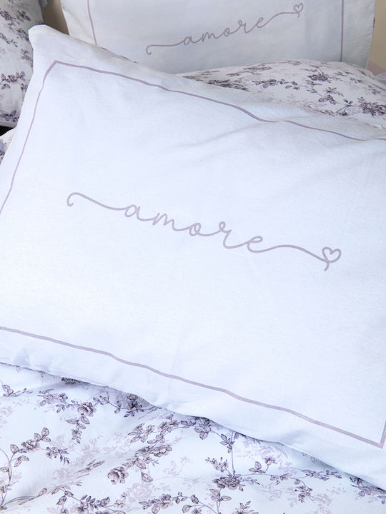 Nima Duvet Cover Set Flannel Single with Pillowcase 160x240 Merlin Lilac, Grey