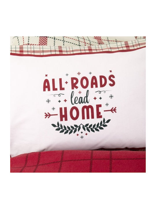 Nima Duvet Cover Set Flannel Single with Pillowcase 160x240 Home Bliss Red, Beige