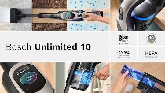 Bosch Unlimited 10 Reîncărcabilă Aspirator 2 în 1 Stick & De Mână 18V Neagră