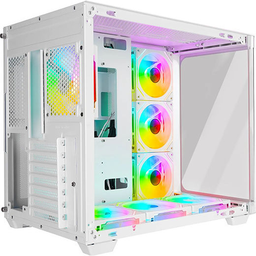 Rampage Loopy Геймърско бюро Midi Tower Компютърна кутия със страничен прозорец и ARGB осветление Бял