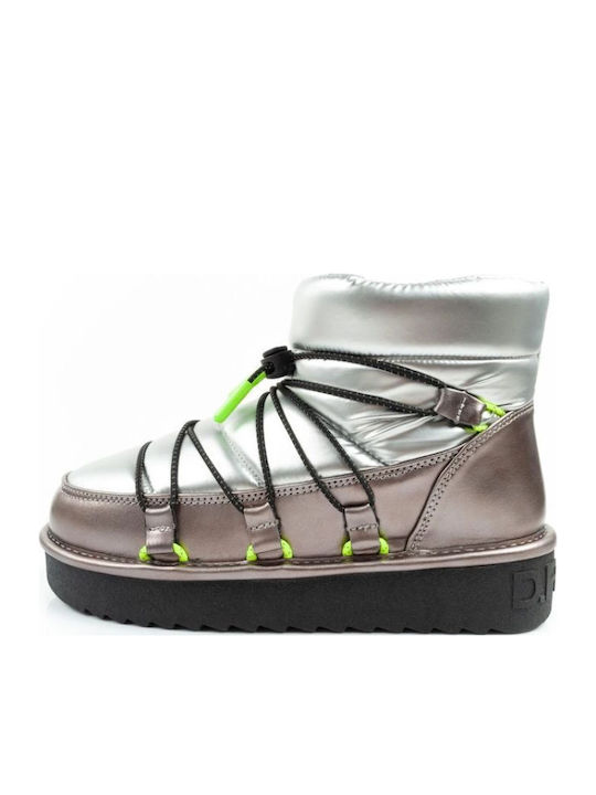 Synthetic Leather Snow Boots with Fur Silver
