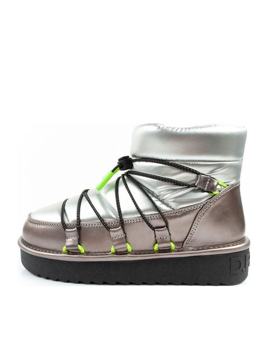 Synthetic Leather Snow Boots with Fur Silver