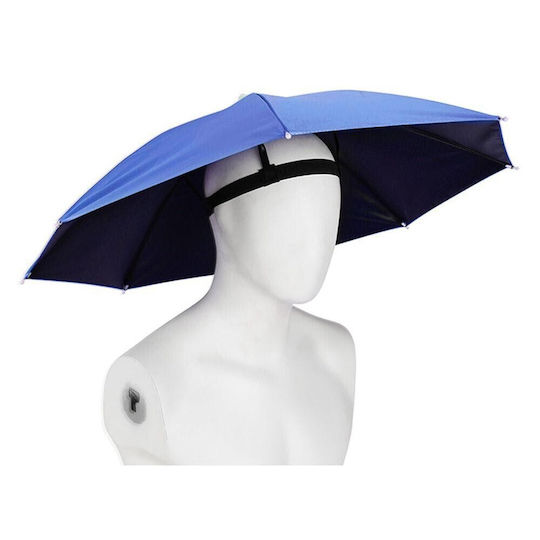 Head Umbrella Flippy 69 Cm Diameter Elastic Headband Uv Rain Protection Sapphire Blue