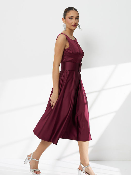 Summer Midi Dress for Wedding / Baptism Satin Open Back Burgundy