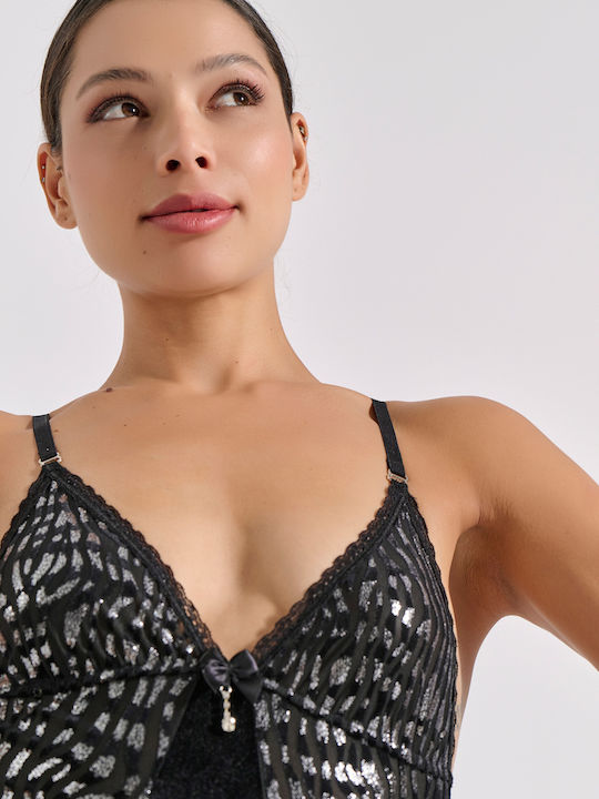 Women's Bodysuit Velvet Black-Silver 002515-black-silver 002515-black-silver Black-Silver