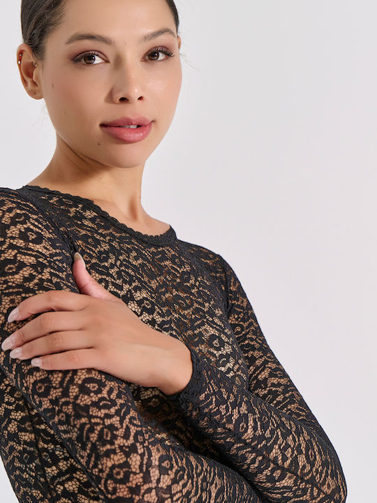 Lace Bodysuit Black Neckline 002520-black 002520-black Black