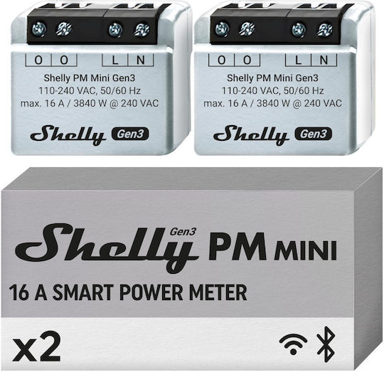 Shelly PM Mini Gen3 X2 Smart Switch Wi-Fi & Bluetooth 16A 2τμχ