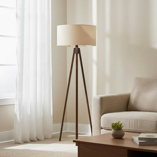 Pakketo PWL-1059 Lampa de podea Î140xL38cm. cu Soclu pentru Bec E27 Crem-Nuc