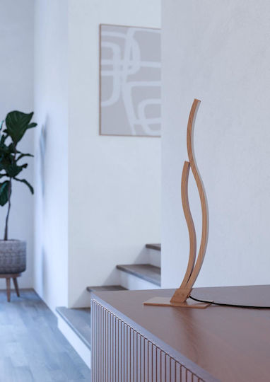 Lampă de noptieră LED Eglo Grisolia Lampă de masă curbată Decor cameră Lampă dormitor Lampă living Realizată din metal plastic cu aspect de lemn Alb neutru H 45,5 cm