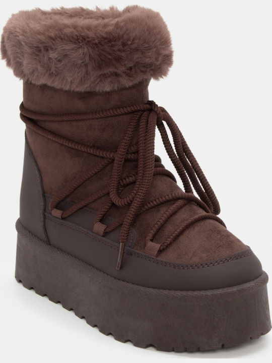 Women's Ankle Boots with Fur Brown