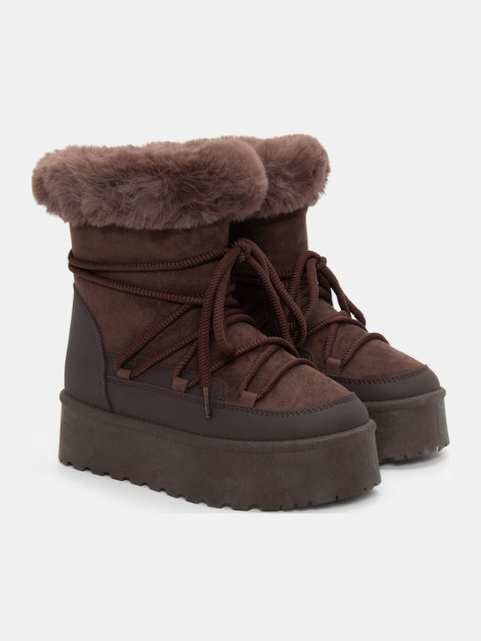 Women's Ankle Boots with Fur Brown
