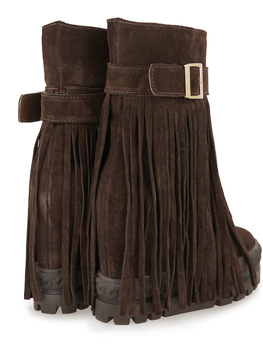 Suede Women's Ankle Boots with High Heel Brown