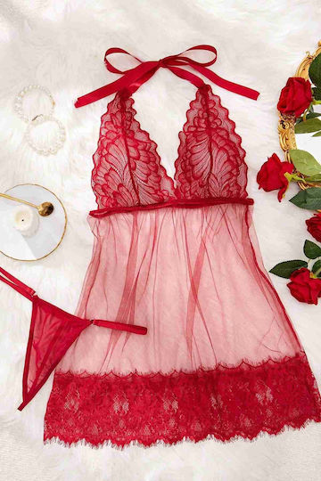 Merry See Sexy Women's Babydoll Lace Sheer Panties Red