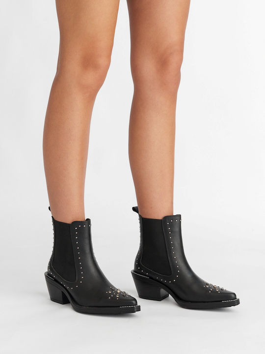 Leather Women's Ankle Boots with Medium Heel Black