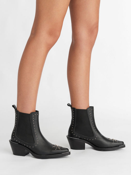 Leather Women's Ankle Boots with Medium Heel Black
