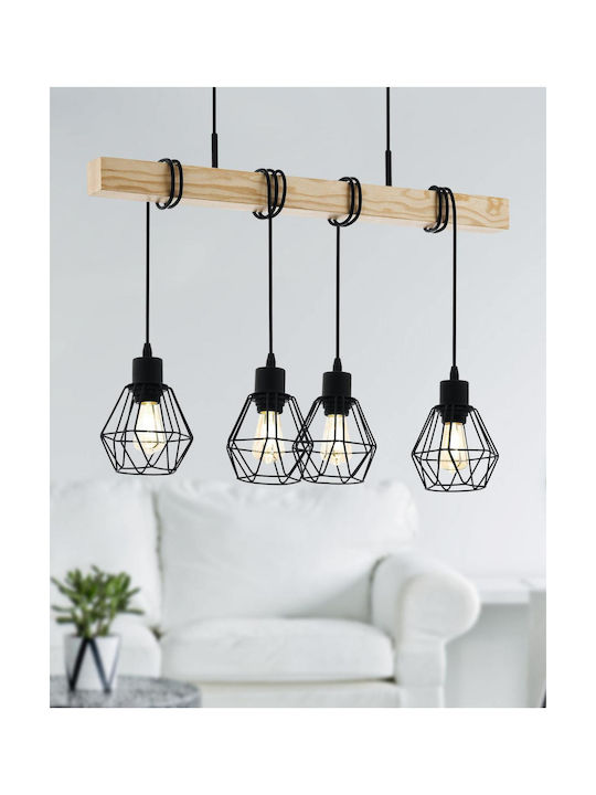 Eglo 44075 Pendant Ceiling Light Townshend 4xe27 60w 230v FSC Certified