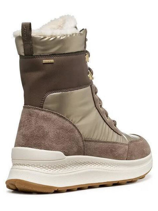 D Spherica Leather Women's Ankle Boots Platform Beige