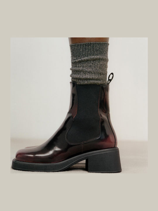 Leder Damen Chelsea Stiefeletten Burgundisch