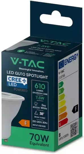 V-TAC LED Лампа 7.5W За Накрайник GU10 И Форма PAR16 Неутрално Бяло 610 Лумени