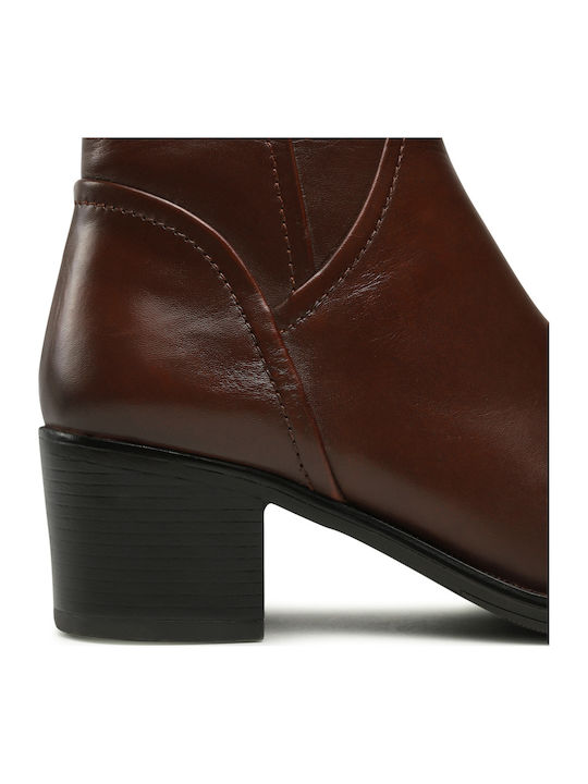 Leather Medium Heel Riding Boots with Rubber / Zipper Cognac Nappa