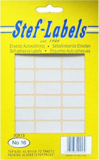 Stef Labels Small Adhesive Labels Pack of 40 Sheets in White Color 30x13mm