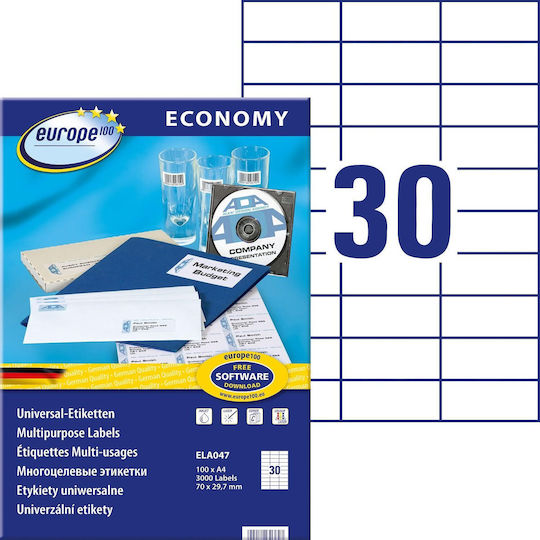Avery 3000 Αυτοκόλλητες Ετικέτες Α4 Ορθογώνιες 70x29.7mm