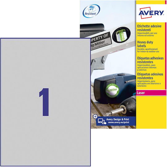 Avery Resistant Labels 20 Self-Adhesive Rectangular A4 Labels 297x210mm
