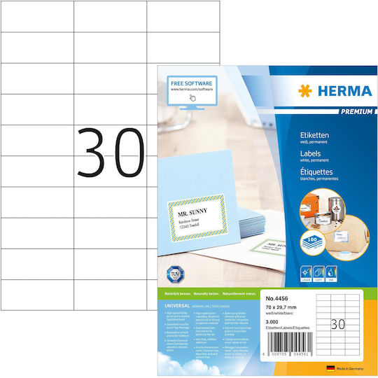 Herma 3000 Self-Adhesive Rectangular A4 Labels 70x29.7mm